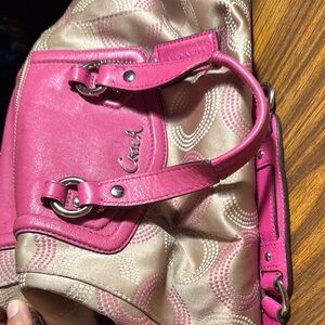Coach Pink and Tan Shoulder Bag with Quilted Design